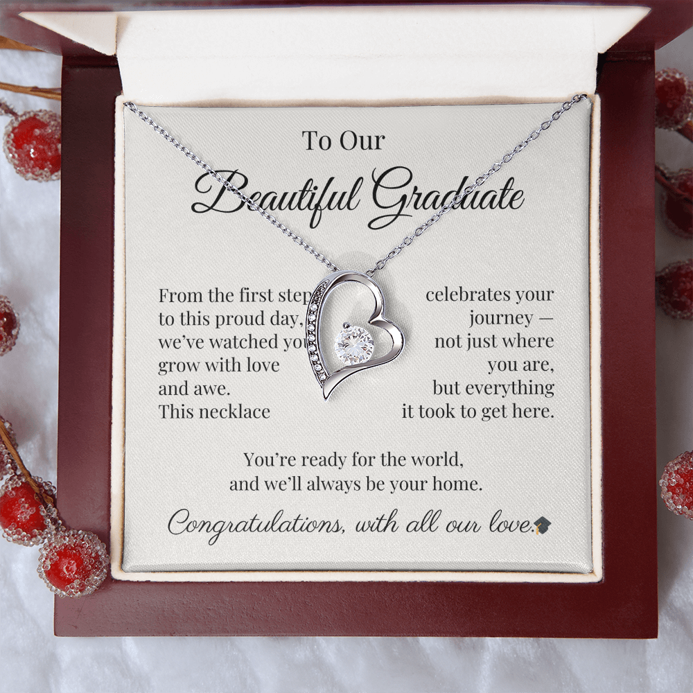Graduation Necklace Gift for Her – CZ Heart with Card | Sentimental Graduation Jewelry from Mom, Dad or Family