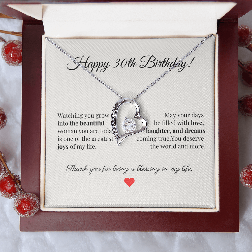 30th Birthday Heart Necklace – Celebrate Her Beauty, Dreams, and Courage – Meaningful Gift for Women Turning 30