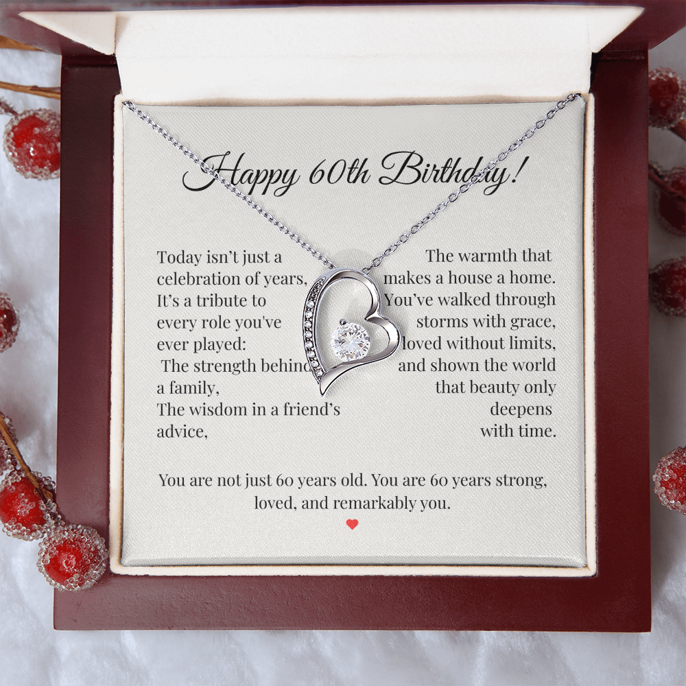 60th Birthday Necklace for Women – Elegant Gift with Heartfelt Message Card