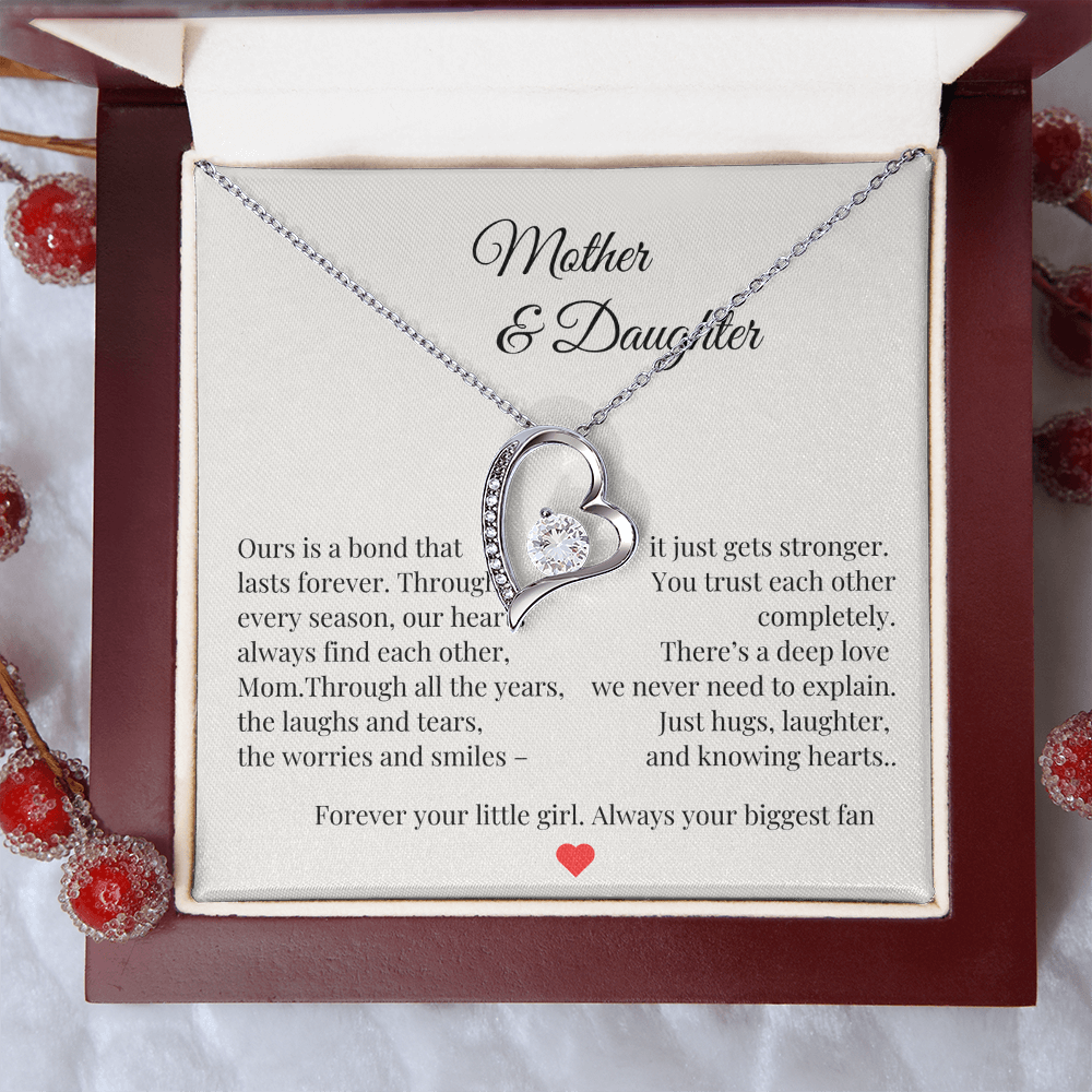 To Mom from Daughter Necklace – Heartfelt Mother & Daughter Gift – Birthday or Christmas Jewelry with Message Card – Forever Your Little Girl