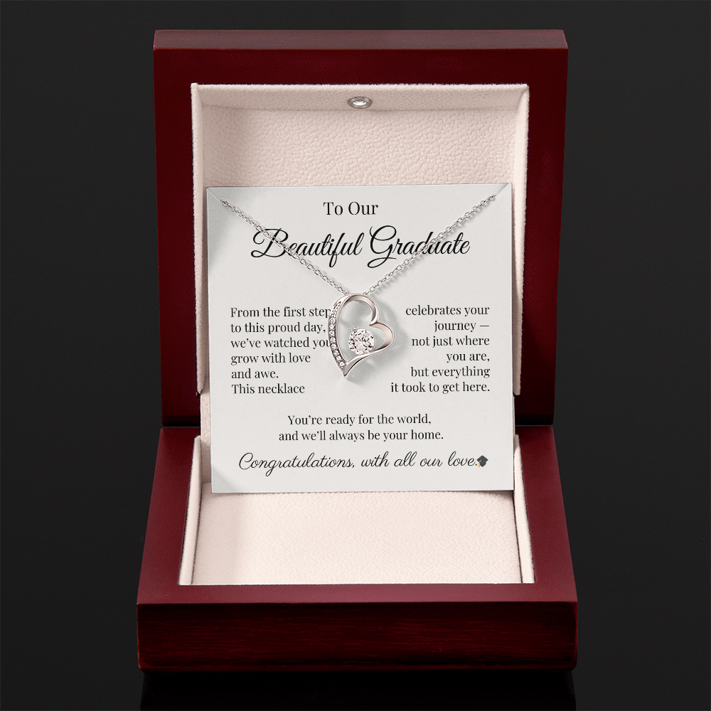 Graduation Necklace Gift for Her – CZ Heart with Card | Sentimental Graduation Jewelry from Mom, Dad or Family