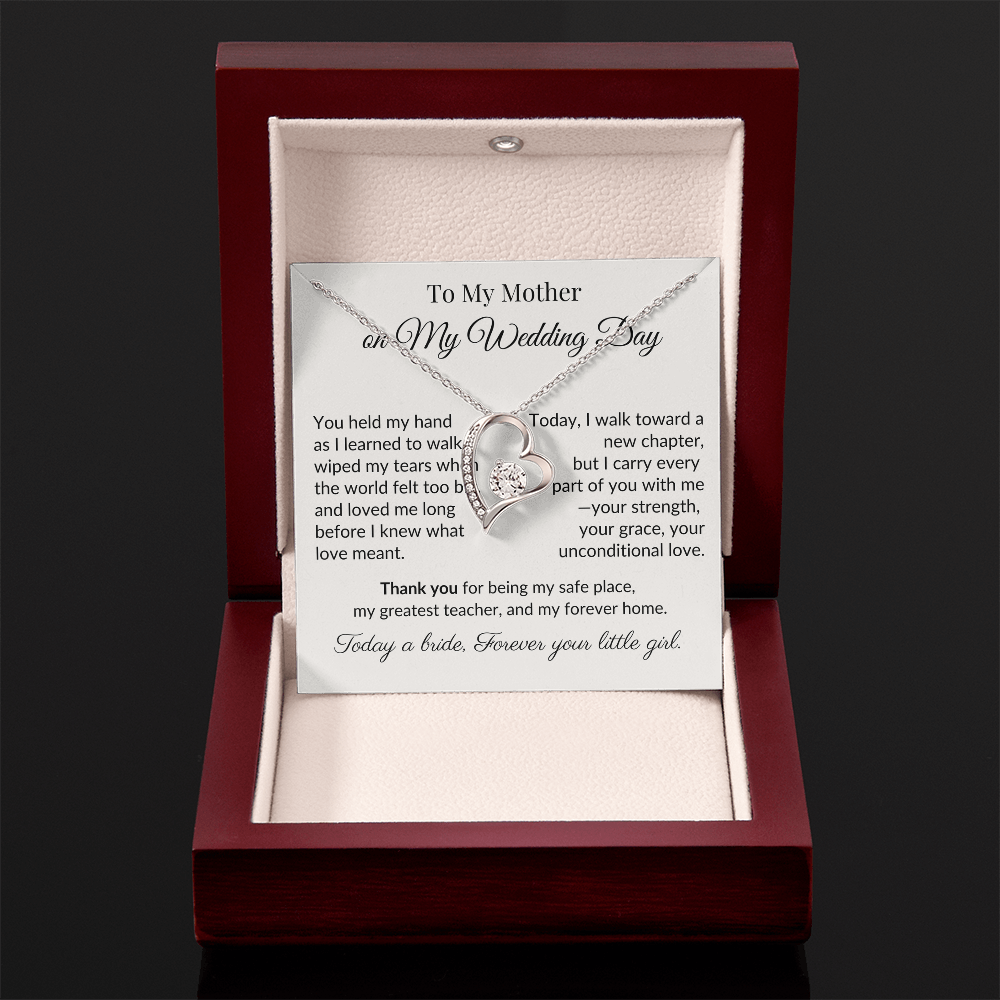 To My Mother on My Wedding Day - Heart Necklace Gift for Mom from Daughter - Bridal Keepsake Jewelry