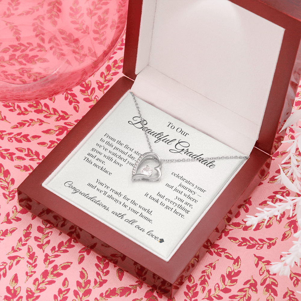 Graduation Necklace Gift for Her – CZ Heart with Card | Sentimental Graduation Jewelry from Mom, Dad or Family