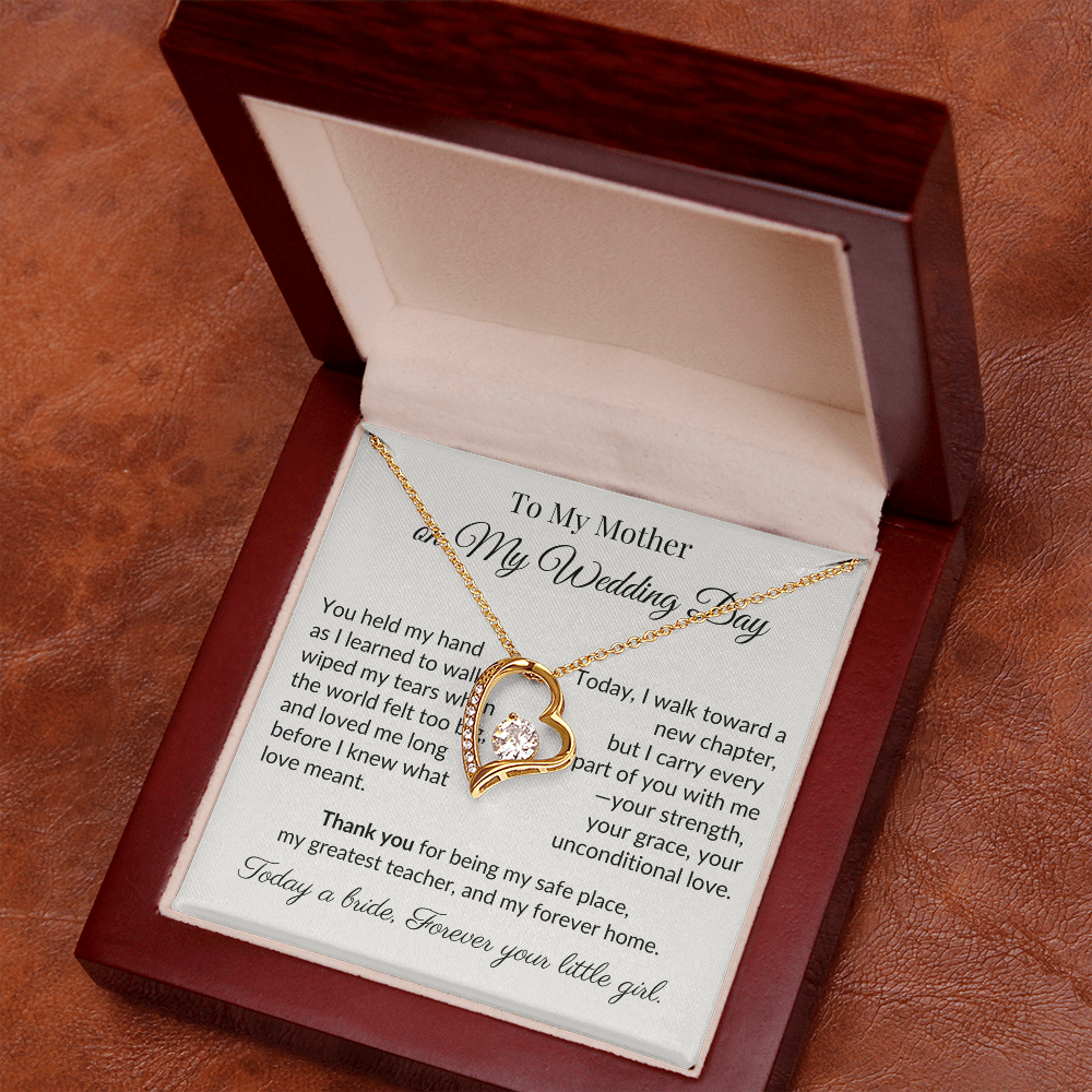To My Mother on My Wedding Day - Heart Necklace Gift for Mom from Daughter - Bridal Keepsake Jewelry