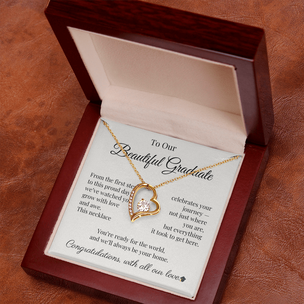 Graduation Necklace Gift for Her – CZ Heart with Card | Sentimental Graduation Jewelry from Mom, Dad or Family