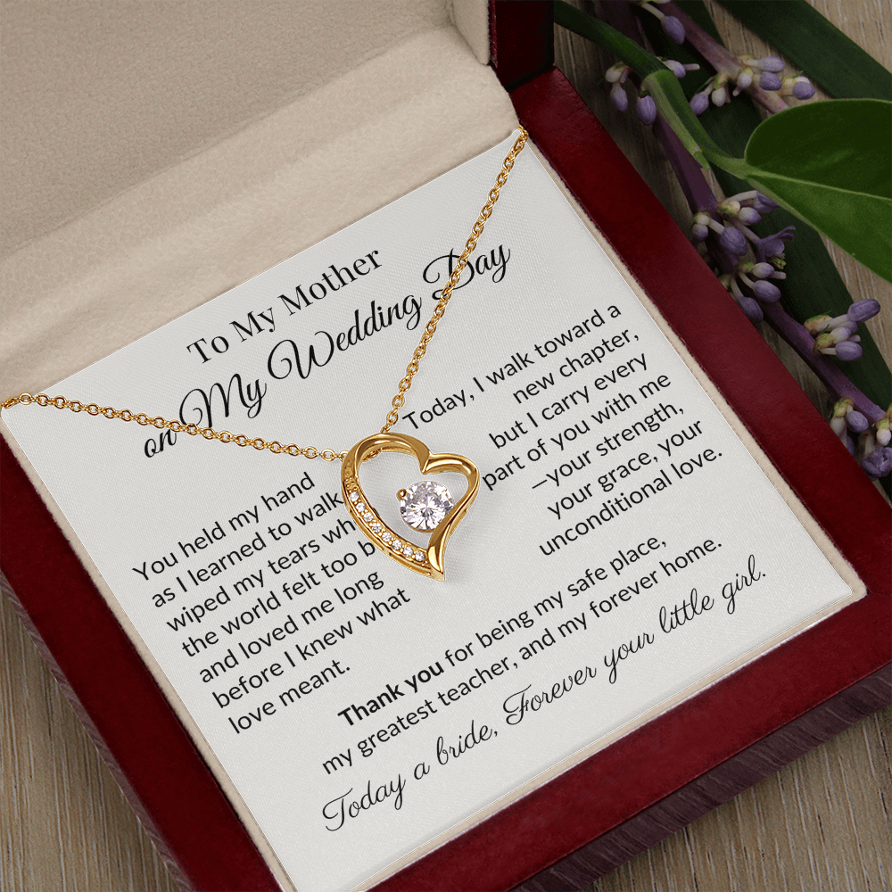 To My Mother on My Wedding Day - Heart Necklace Gift for Mom from Daughter - Bridal Keepsake Jewelry