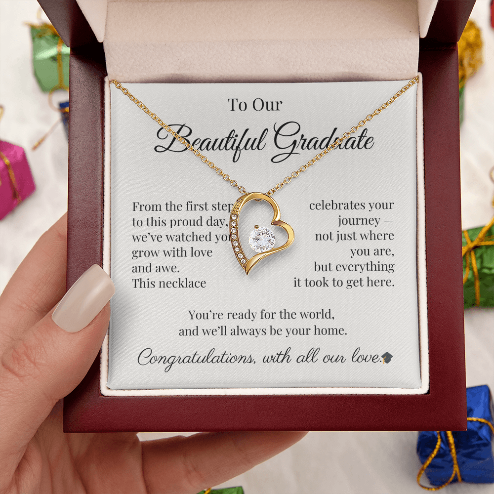 Graduation Necklace Gift for Her – CZ Heart with Card | Sentimental Graduation Jewelry from Mom, Dad or Family