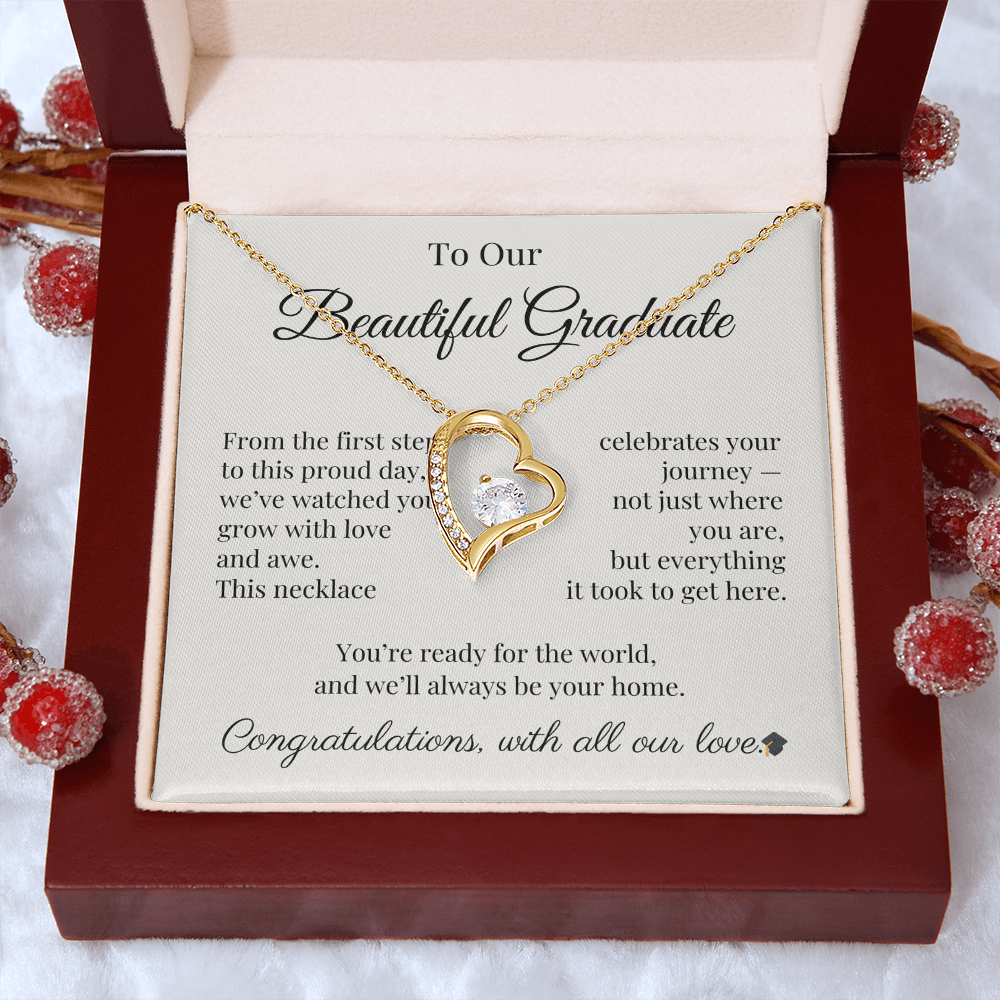 Graduation Necklace Gift for Her – CZ Heart with Card | Sentimental Graduation Jewelry from Mom, Dad or Family