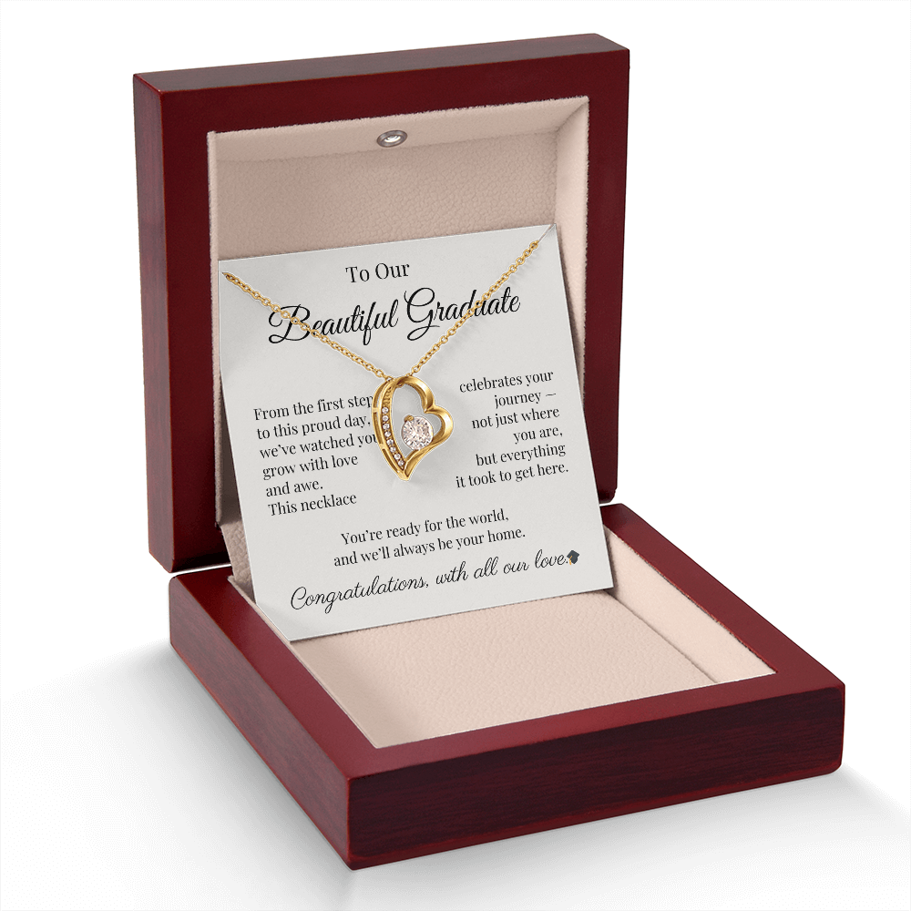 Graduation Necklace Gift for Her – CZ Heart with Card | Sentimental Graduation Jewelry from Mom, Dad or Family