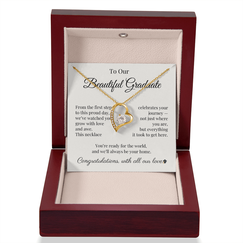Graduation Necklace Gift for Her – CZ Heart with Card | Sentimental Graduation Jewelry from Mom, Dad or Family