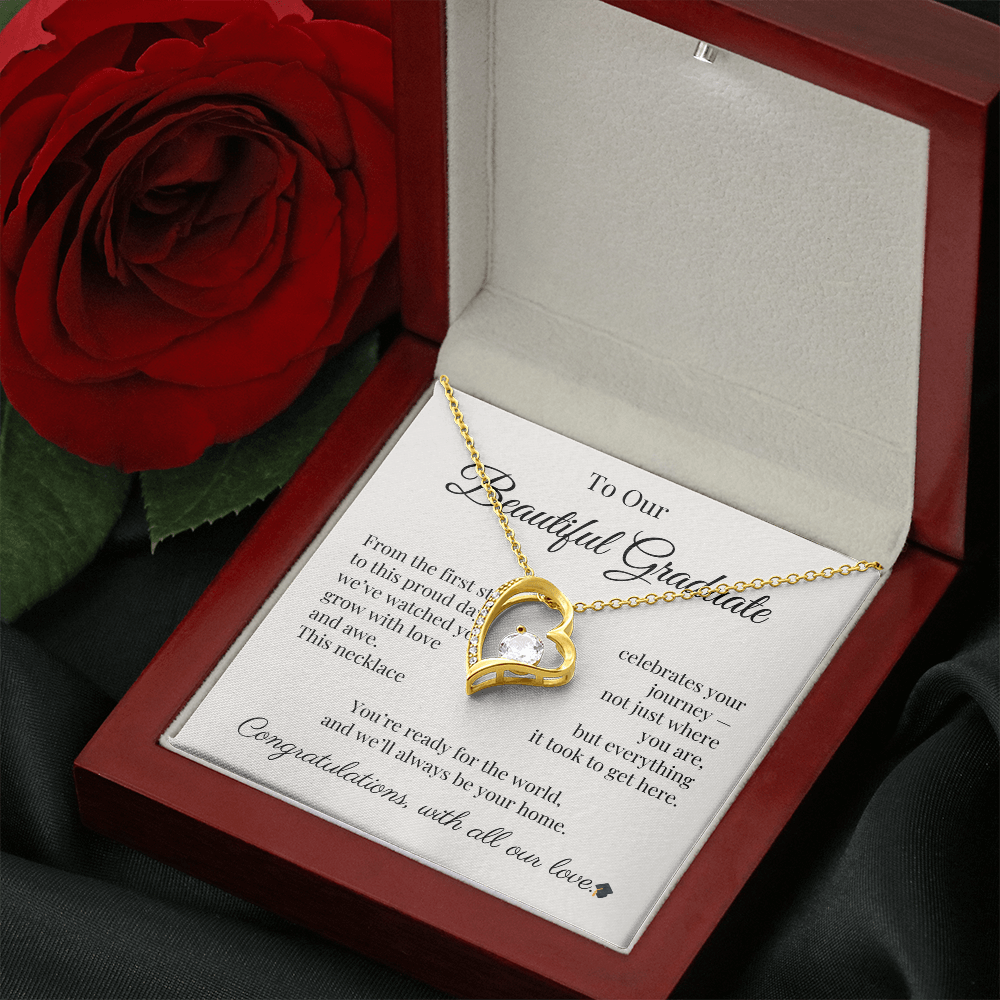 Graduation Necklace Gift for Her – CZ Heart with Card | Sentimental Graduation Jewelry from Mom, Dad or Family