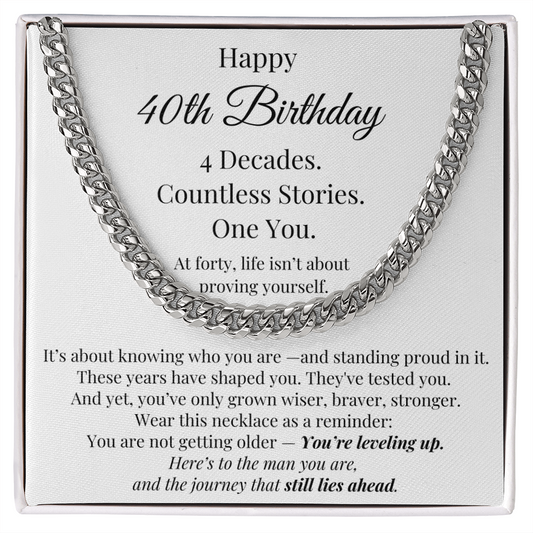 Happy 40th Birthday Gift for Him – Meaningful Cuban Chain Necklace with Message Card