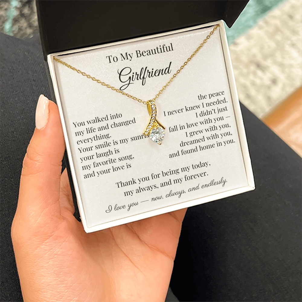 To My Beautiful Girlfriend – Heartfelt Gift Necklace with Romantic Message Card
