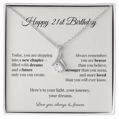 Happy 21st Birthday Necklace – Milestone Birthday Gift for Daughter, Granddaughter, Niece – Inspirational Jewelry for Young Women