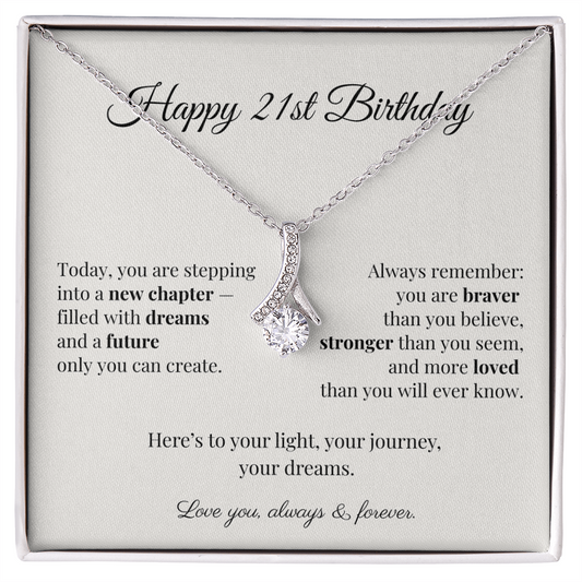 Happy 21st Birthday Necklace – Milestone Birthday Gift for Daughter, Granddaughter, Niece – Inspirational Jewelry for Young Women