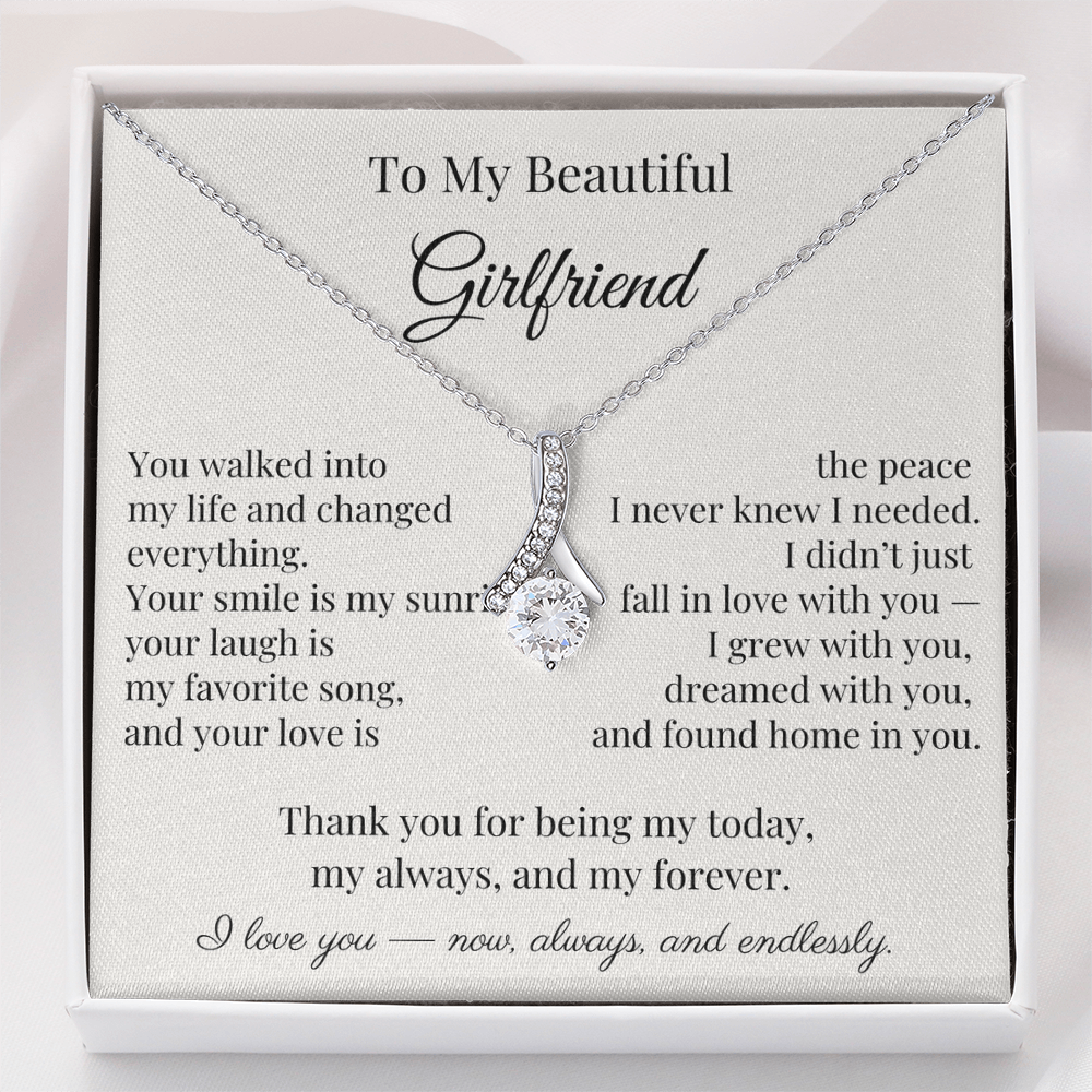 To My Beautiful Girlfriend – Heartfelt Gift Necklace with Romantic Message Card