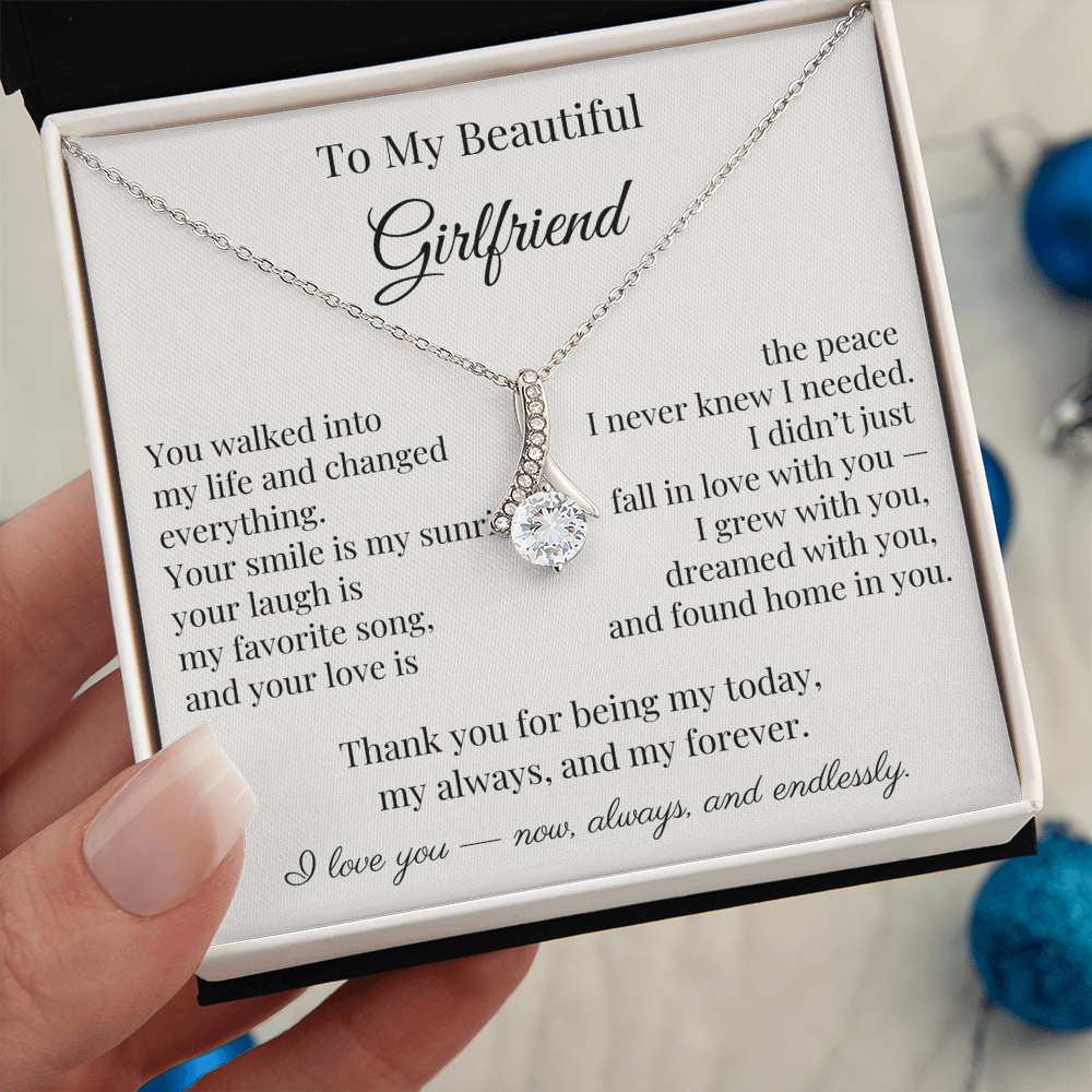 To My Beautiful Girlfriend – Heartfelt Gift Necklace with Romantic Message Card