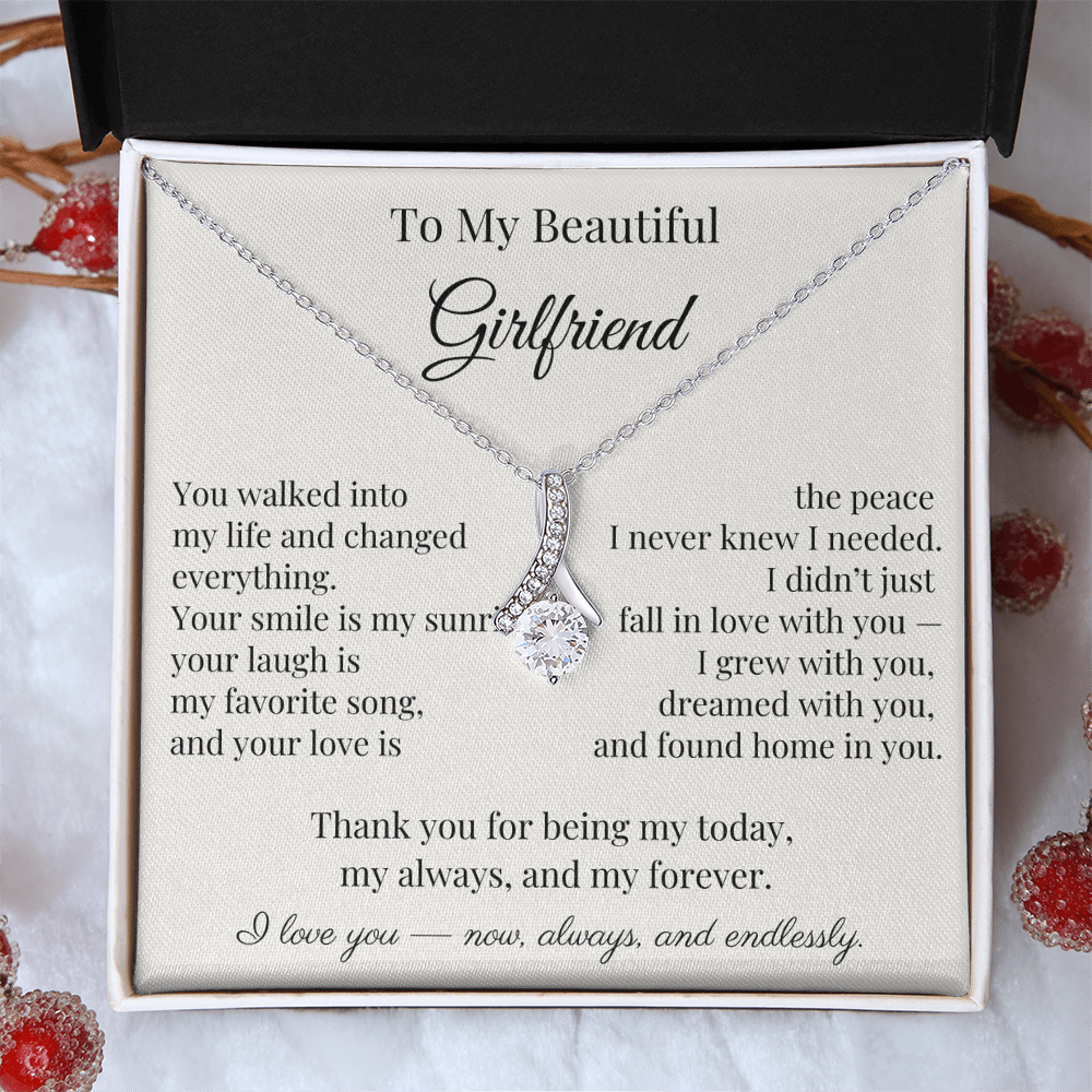 To My Beautiful Girlfriend – Heartfelt Gift Necklace with Romantic Message Card