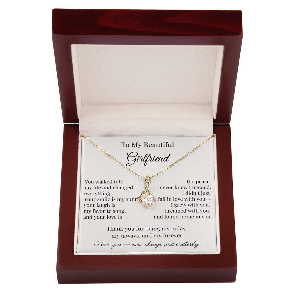 To My Beautiful Girlfriend – Heartfelt Gift Necklace with Romantic Message Card