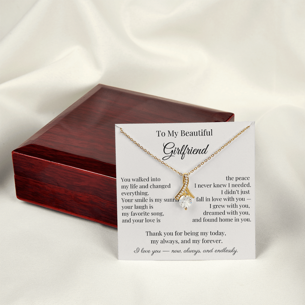 To My Beautiful Girlfriend – Heartfelt Gift Necklace with Romantic Message Card