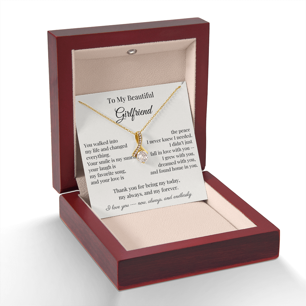 To My Beautiful Girlfriend – Heartfelt Gift Necklace with Romantic Message Card