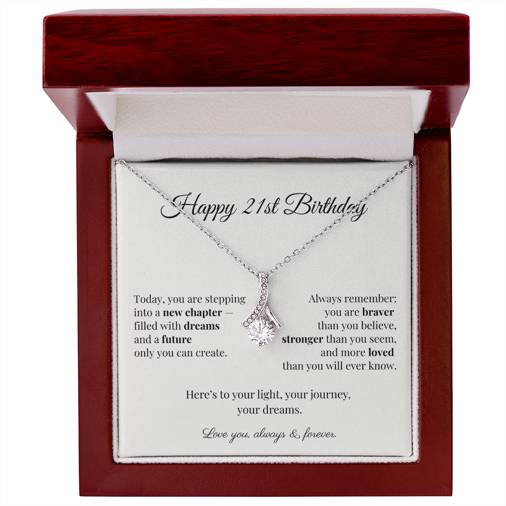 Happy 21st Birthday Necklace – Milestone Birthday Gift for Daughter, Granddaughter, Niece – Inspirational Jewelry for Young Women