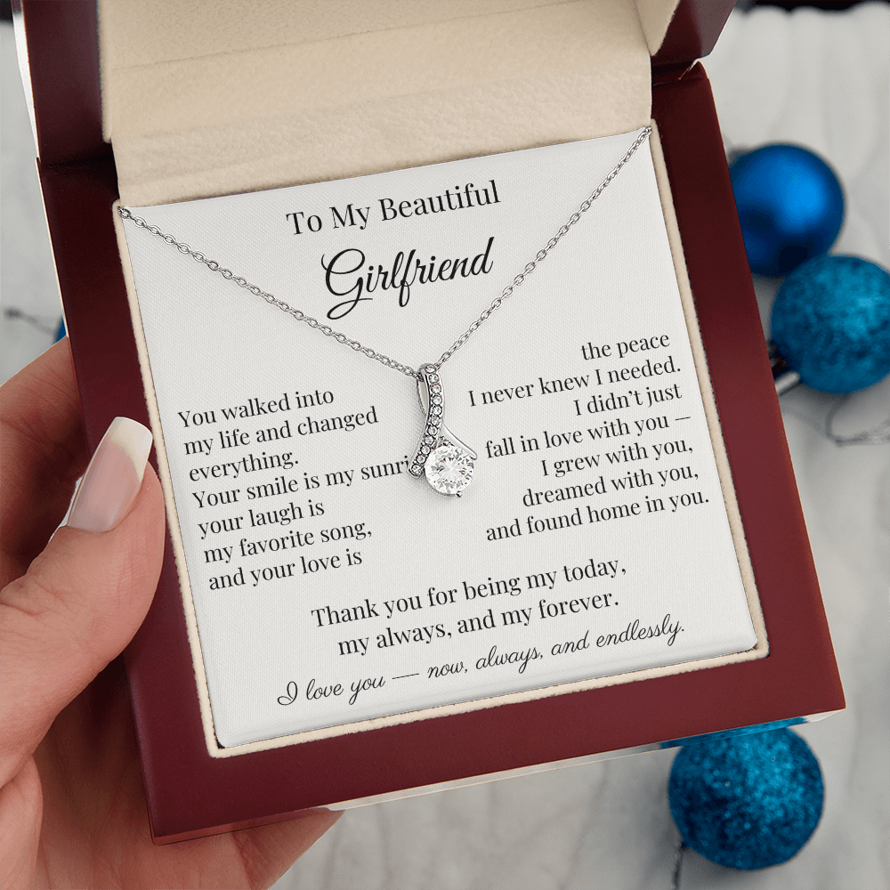 To My Beautiful Girlfriend – Heartfelt Gift Necklace with Romantic Message Card