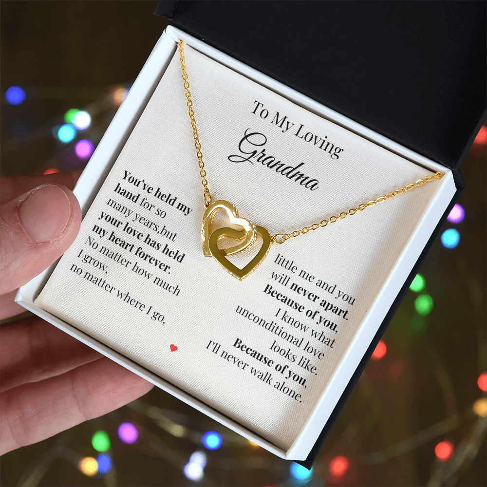 To My Loving Grandma – Two Hearts Necklace with Heartfelt Message Card