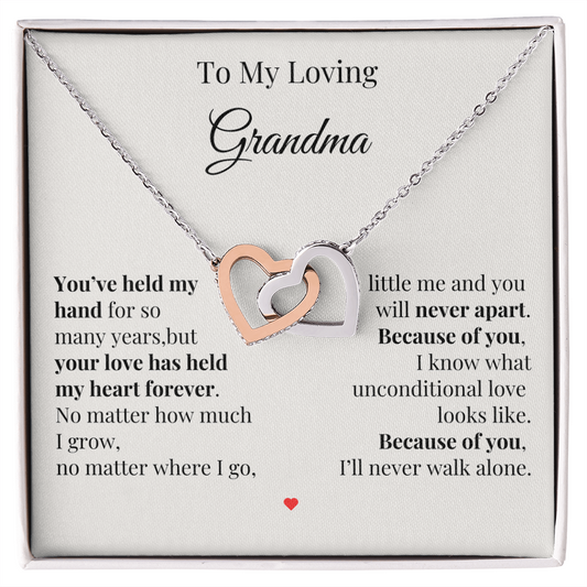 To My Loving Grandma – Two Hearts Necklace with Heartfelt Message Card