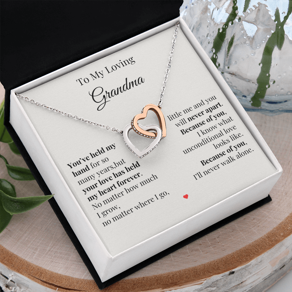 To My Loving Grandma – Two Hearts Necklace with Heartfelt Message Card