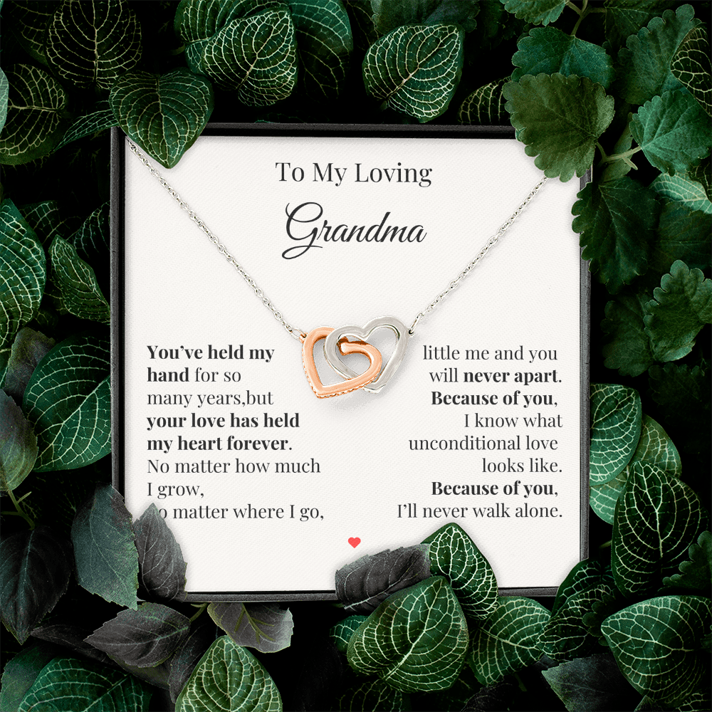 To My Loving Grandma – Two Hearts Necklace with Heartfelt Message Card