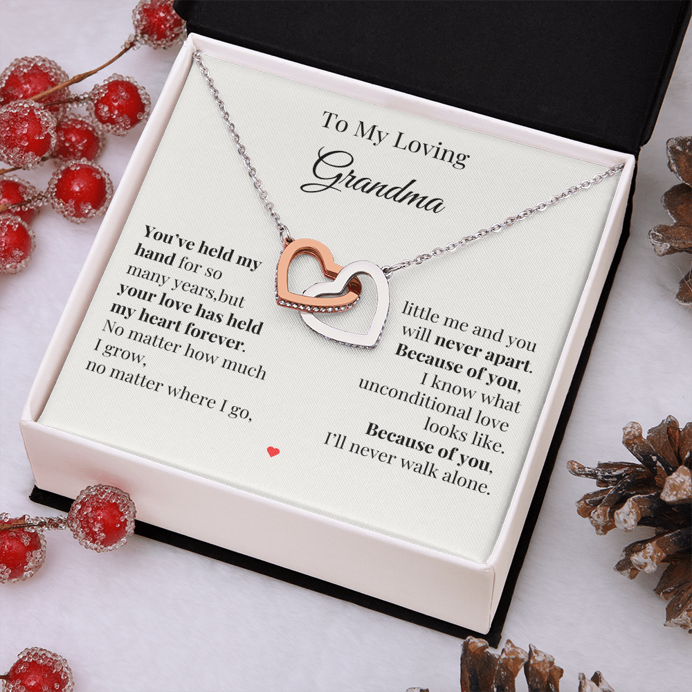 To My Loving Grandma – Two Hearts Necklace with Heartfelt Message Card
