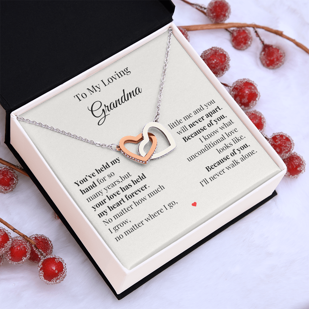 To My Loving Grandma – Two Hearts Necklace with Heartfelt Message Card