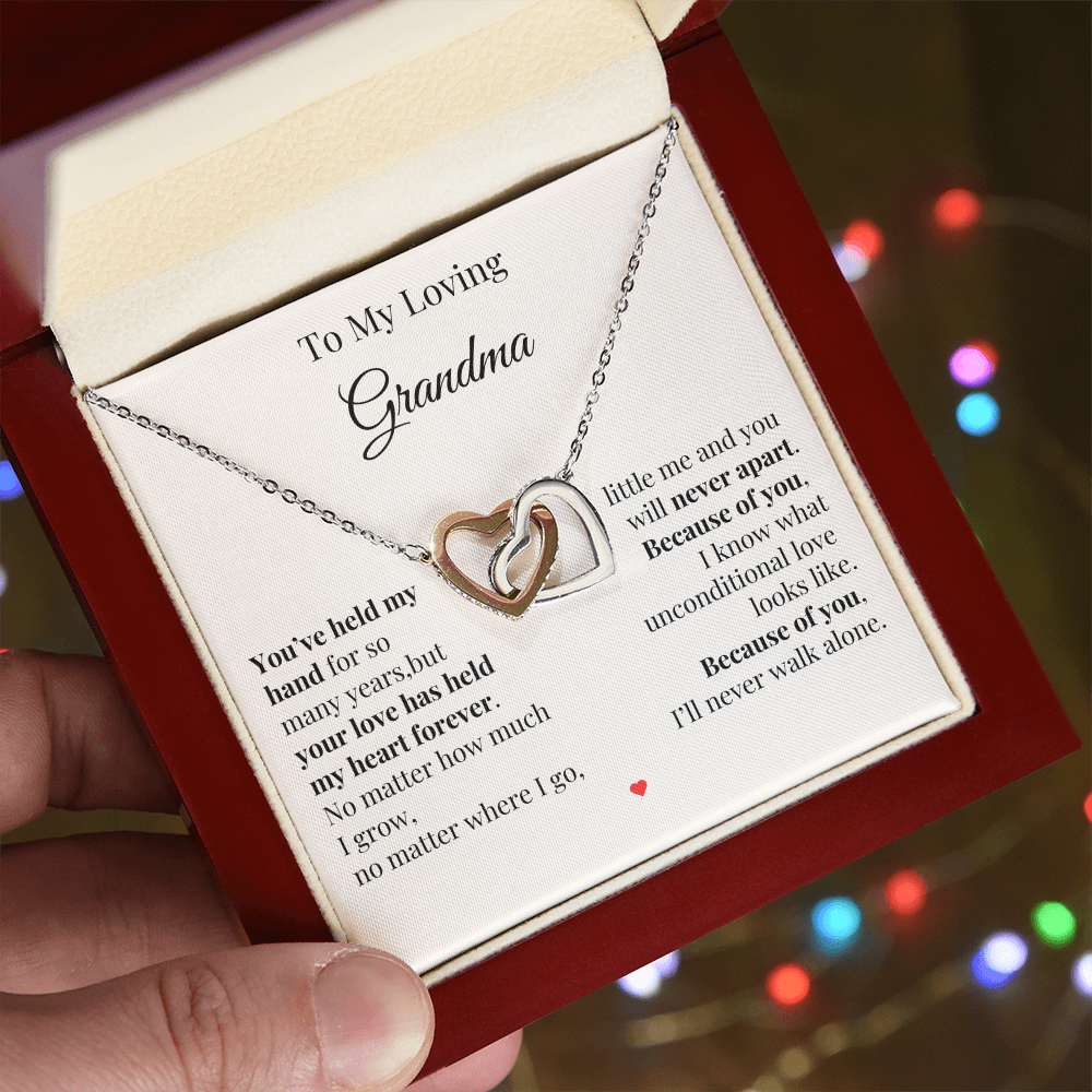 To My Loving Grandma – Two Hearts Necklace with Heartfelt Message Card