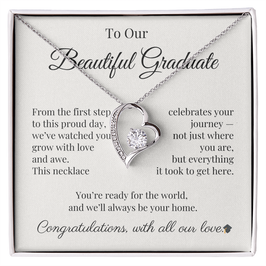 Graduation Necklace Gift for Her – CZ Heart with Card | Sentimental Graduation Jewelry from Mom, Dad or Family