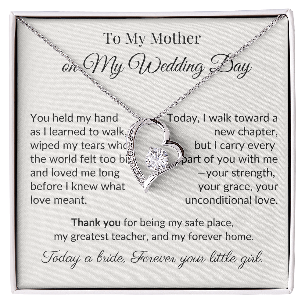 To My Mother on My Wedding Day - Heart Necklace Gift for Mom from Daughter - Bridal Keepsake Jewelry