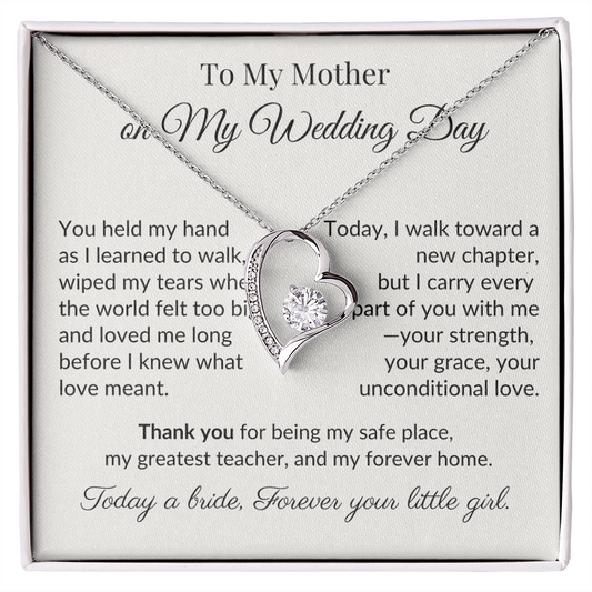 To My Mother on My Wedding Day - Heart Necklace Gift for Mom from Daughter - Bridal Keepsake Jewelry