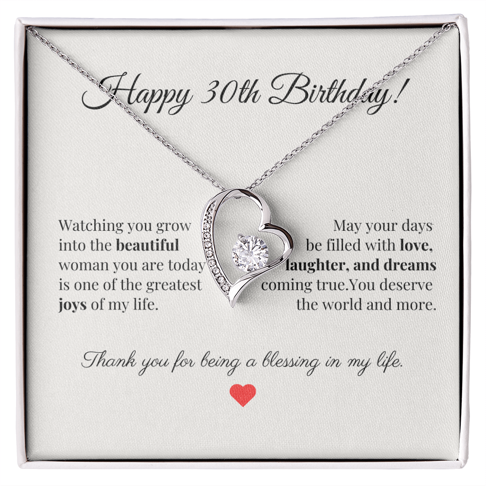30th Birthday Heart Necklace – Celebrate Her Beauty, Dreams, and Courage – Meaningful Gift for Women Turning 30