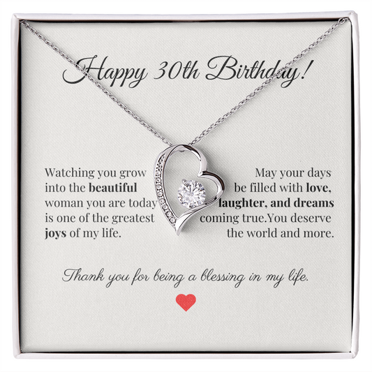 30th Birthday Heart Necklace – Celebrate Her Beauty, Dreams, and Courage – Meaningful Gift for Women Turning 30