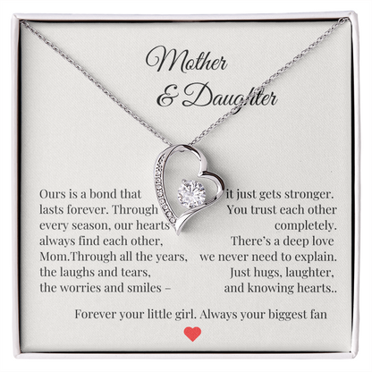 To Mom from Daughter Necklace – Heartfelt Mother & Daughter Gift – Birthday or Christmas Jewelry with Message Card – Forever Your Little Girl