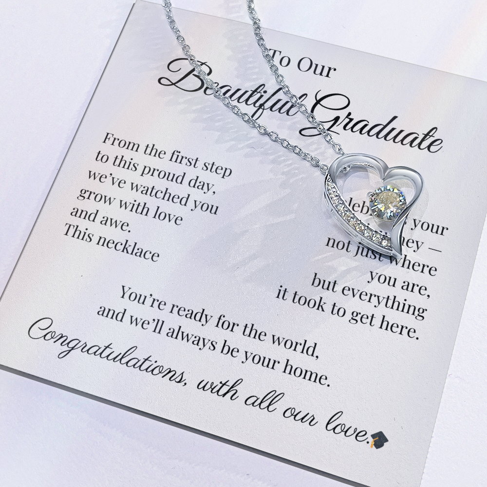 Graduation Necklace Gift for Her – CZ Heart with Card | Sentimental Graduation Jewelry from Mom, Dad or Family