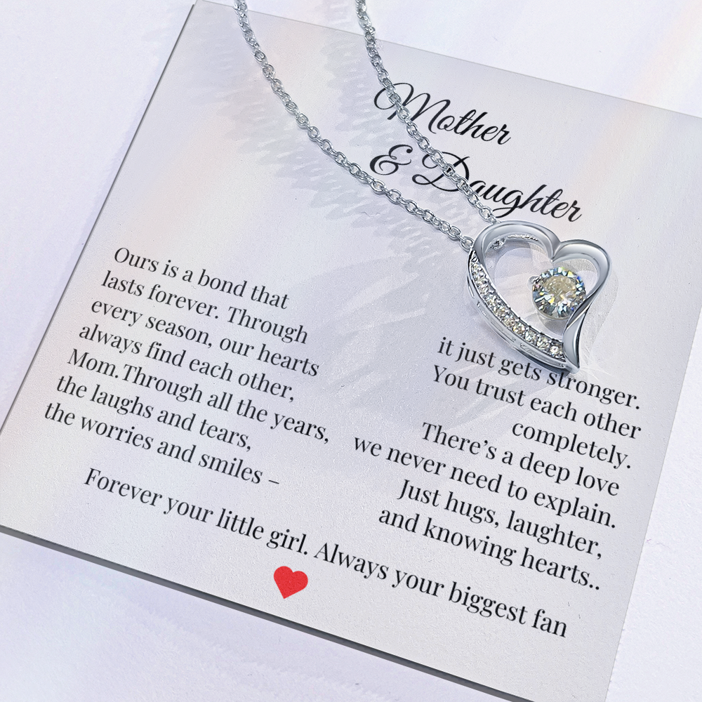 To Mom from Daughter Necklace – Heartfelt Mother & Daughter Gift – Birthday or Christmas Jewelry with Message Card – Forever Your Little Girl