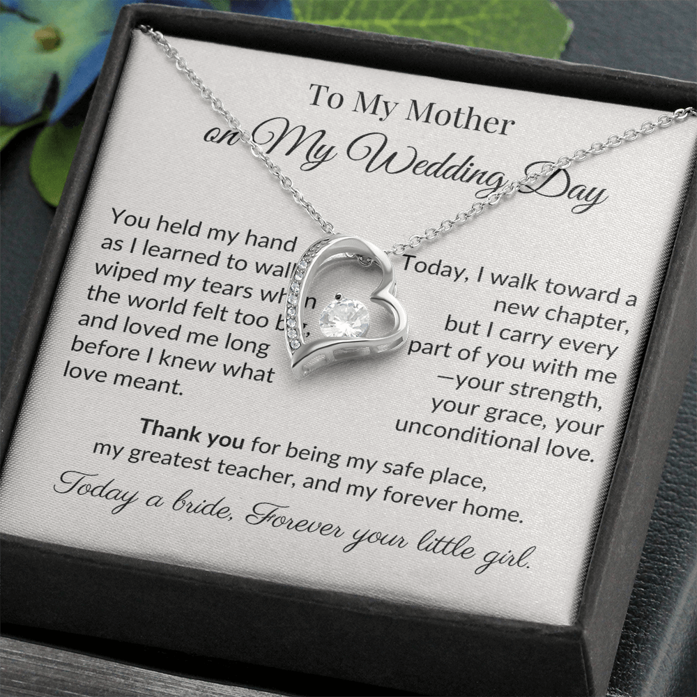 To My Mother on My Wedding Day - Heart Necklace Gift for Mom from Daughter - Bridal Keepsake Jewelry