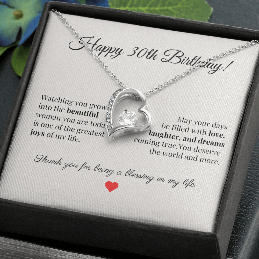 30th Birthday Heart Necklace – Celebrate Her Beauty, Dreams, and Courage – Meaningful Gift for Women Turning 30