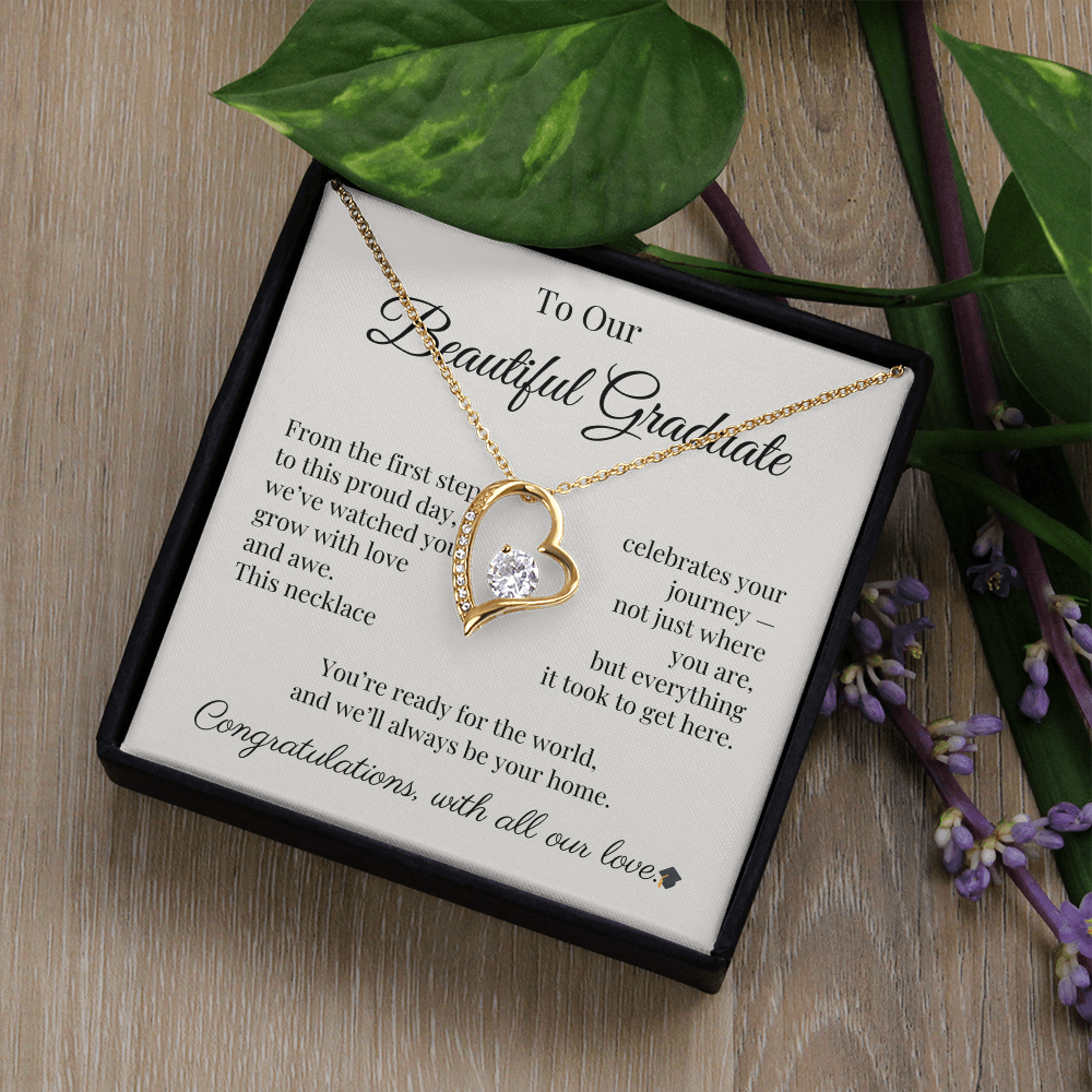 Graduation Necklace Gift for Her – CZ Heart with Card | Sentimental Graduation Jewelry from Mom, Dad or Family