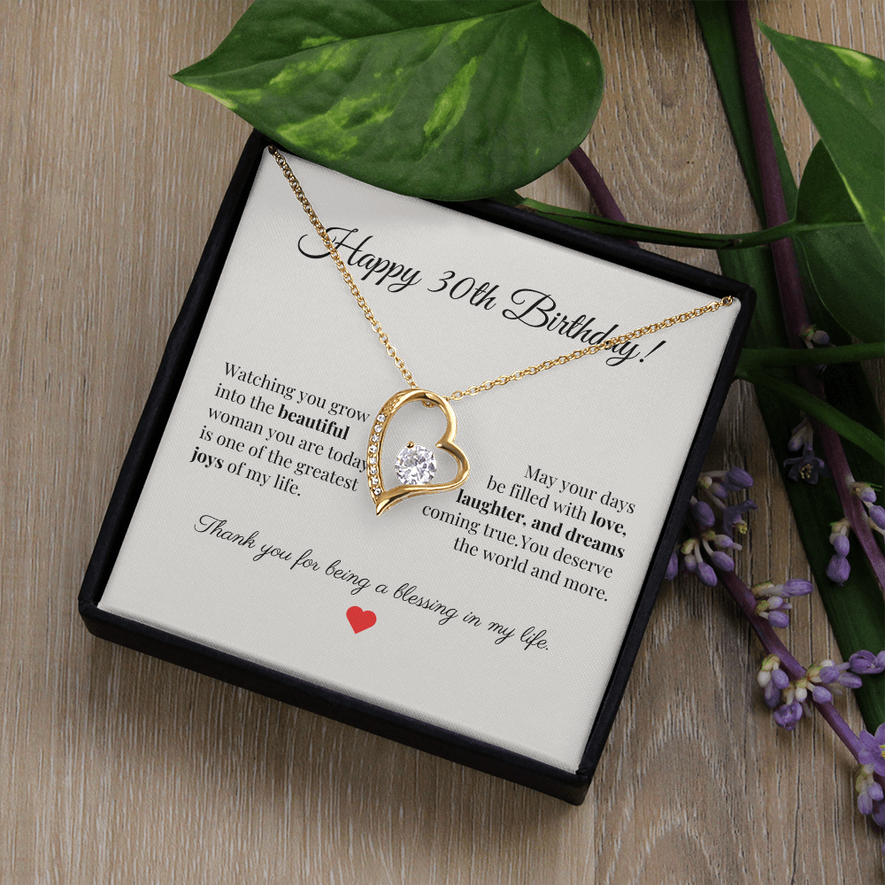 30th Birthday Heart Necklace – Celebrate Her Beauty, Dreams, and Courage – Meaningful Gift for Women Turning 30