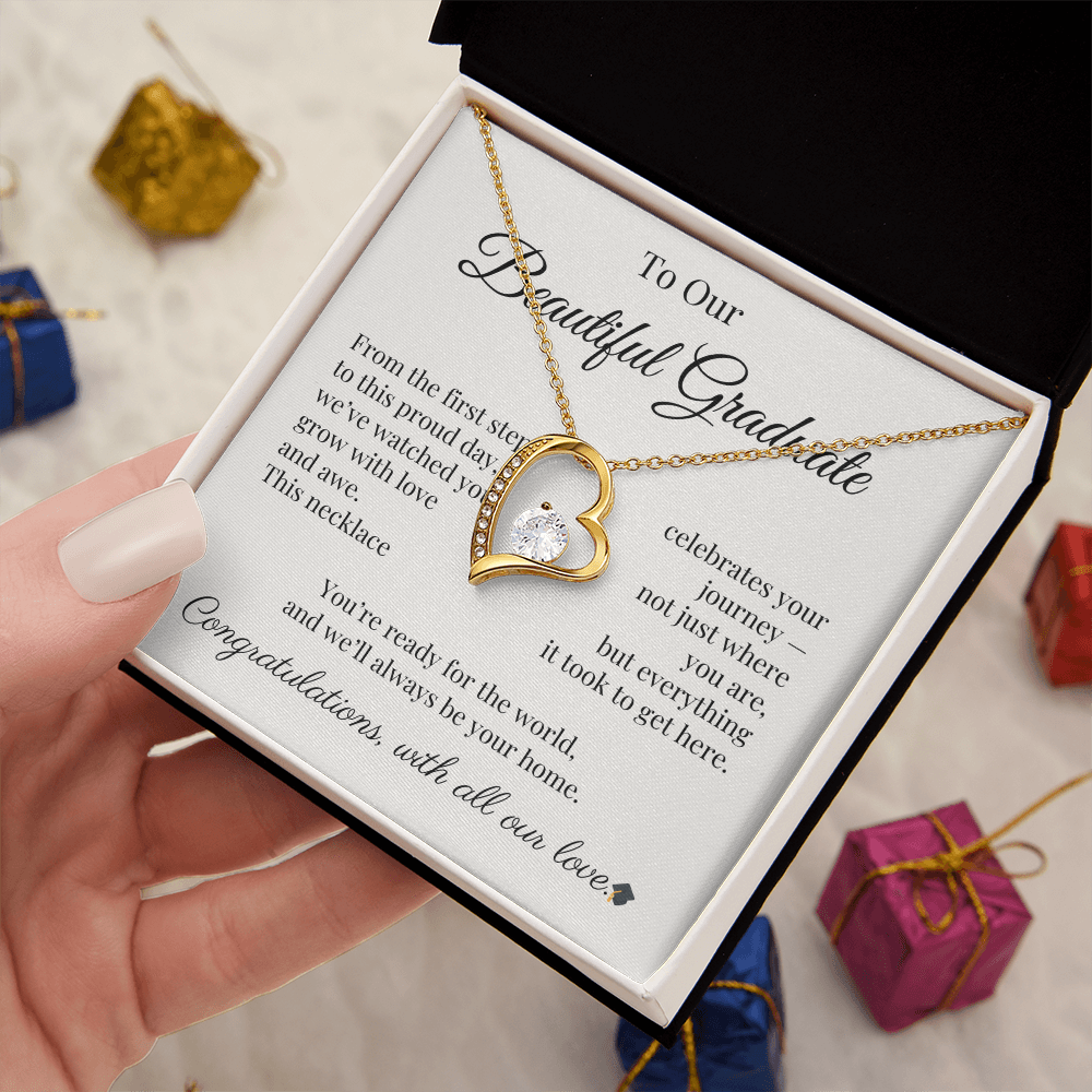 Graduation Necklace Gift for Her – CZ Heart with Card | Sentimental Graduation Jewelry from Mom, Dad or Family