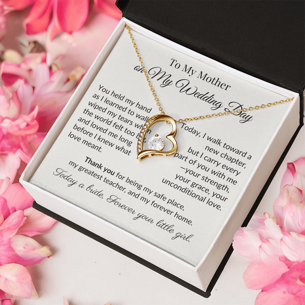 To My Mother on My Wedding Day - Heart Necklace Gift for Mom from Daughter - Bridal Keepsake Jewelry