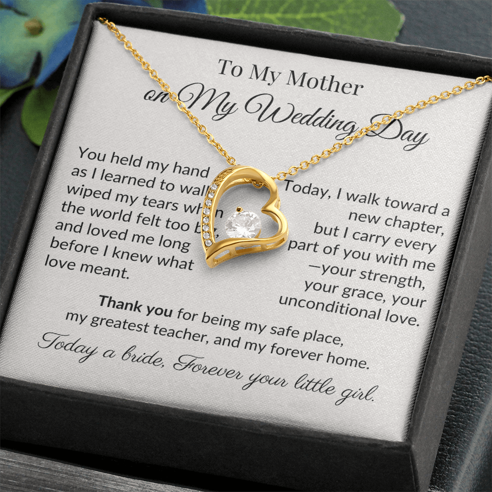 To My Mother on My Wedding Day - Heart Necklace Gift for Mom from Daughter - Bridal Keepsake Jewelry